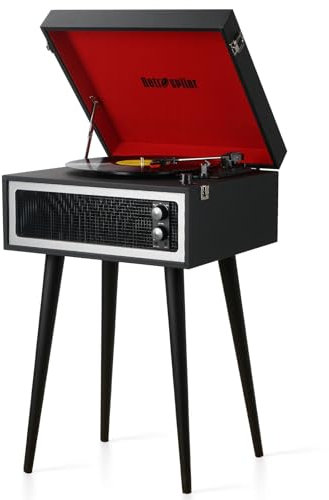 RETROSPILER Tourne-Disque avec Support, 3 Vitesses avec Haut-parleurs intégrés et Pieds Amovibles, enregistreur USB Bluetooth, entrée auxiliaire (Noir)