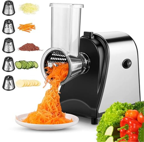 MiBoce Cortador De Verduras Eléctrico Multifuncional, Trituradora De Verduras Doméstica De Acero Inoxidable, con 5 Cuchillas Intercambiables, Función De Helado De Frutas Congeladas