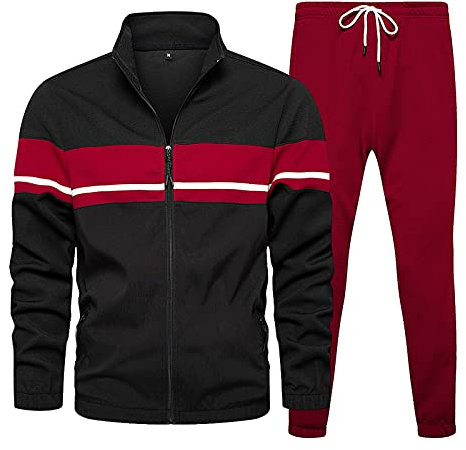 Trainingsanzug für Herren, komplettes Set mit Reißverschluss – Jogginganzug für Herren, UK-Kapuzenjogger, Turnanzug, Patchwork-Sportbekleidung, 2-teilige Jogginghose, langärmelig, Lauf-Jogger-Set,