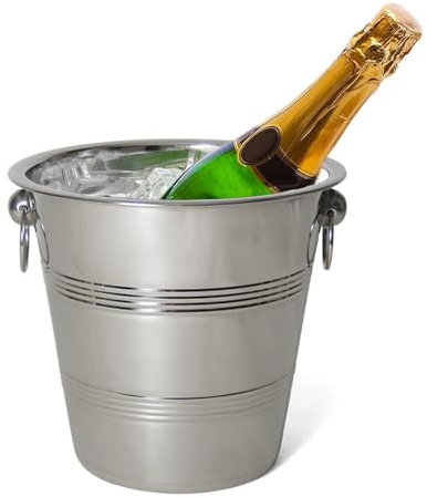 PALUPLUS Secchiello Portaghiaccio in Acciaio Inox Satinato, Misura 24x21 cm e capacità 4 Litri, 2 Maniglie, Secchiello per Bottiglie Vini Champagne per Feste ed Event -3175F- 0,8