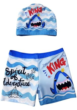 Maillot de Bain Enfant Garcon, Bonnet et Short de Bain, Cartoon, Ensemble 2 Pièces (FR/ES, Âge, 4 Ans, 5 Ans, Taille Normale, Bleu Clair)