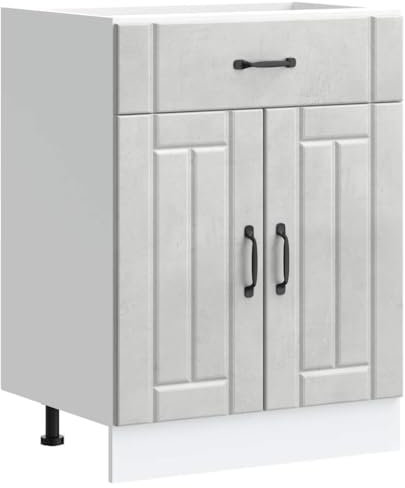 vidaXL Lucca Engineered Wood Kitchen Base Cabinet - Adjustable Feet, Ample Storage, Concrete Grey, 60x46x81.5cm, Modern Cupboard for Bowls Plates & Appliances