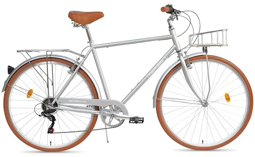 FabricBike Southken - 28' stadscykel, klassisk stadscykel, cykel med korg, bekväm sadel, 7-växlad växellåda (Southken Matte Grey + Korgcykel, M-54cm)