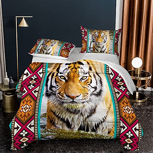 Bettdecke 140X200 Ethnischer Stil Tiger Drucken Steppdecke 200Gsm,Dünne Und Leichte Bettdecken,4 Jahreszeiten Bettdecken 140X200,Weiche Mikrofaser Bettdecke Mit 2 Kissenbezüge,Warm Steppbettdecke