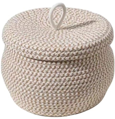 Peosaard Cesto intrecciato rotondo, cesto di corda di cotone con coperchio, cesto di stoccaggio boho, cestini intrecciati multiuso per conservare giocattoli, filati e piccoli oggetti