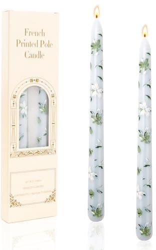 10'' Taper Candle Dinner Candles, Set of 2 Long Tall Tapered Candles Candle Sticks for Table Wedding Home Decor (Blue-Flowers)
