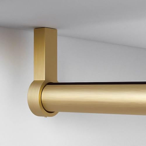 Barre Penderie Support de Tringle à Vêtements en Or Brossé, Porte-vêtements pour Placard à Montage au Plafond/au Mur, Rail de Suspension en Tube Rond Découpable pour Magasin de Vêtements, Vestiaires(5
