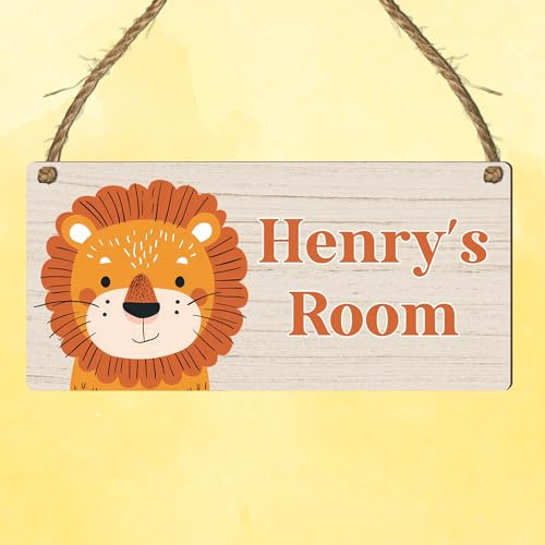 Cute Jungle Zoo Animals Theme | Personalised Children's Bedroom Sign | 13 Animal Designs To Choose | From Door & Room Name Plaque (Lion)