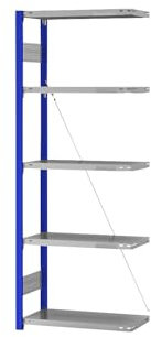 eurokraft | Steckregal | Bauart leicht | einseitig | HxBxT 2000 x 750 x 300 mm | blau/verzinkt | Anbauregal