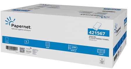 Papernet, 12 x 210 V-Falz Papierhandtücher, 2-lagig | (421567), 3150 Einweg-Falthandtücher Reiner Zellstoff Weiß, offene Abmessungen 32 x 22cm, Made in Germany
