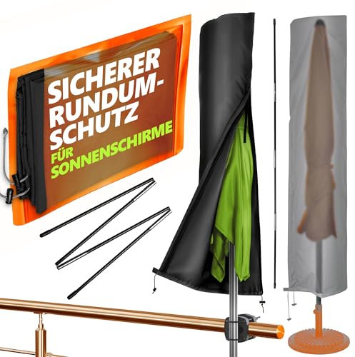 4smile Custodia protettiva per ombrellone, diametro 300 cm, 250 x 150 cm, in poliestere, robusta custodia per ombrellone con asta, chiusura lampo, colore nero