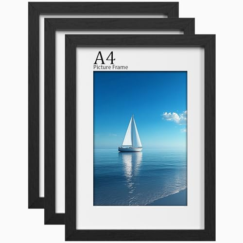 LVAOUO 3Pack A4 Picture Frames, Wooden A4 Photo Frame 21 x 29.7cm, Versatile a4 Frame Black, Display, Landscape or Portrait Orientation-with Plexiglass and Stand, Wall-Mount & Desk