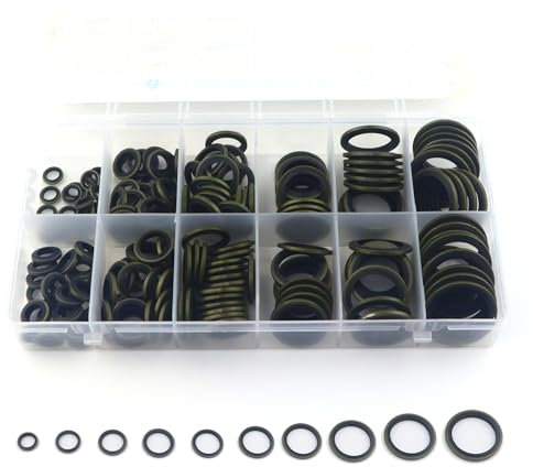 SUKITMISO Dichtungsringe Set 180 Stück M6-M24 Hydraulik Dichtringe mit Gummilippe Ölablassschraube Dichtring Bonded Seal Dichtring, Dichtungsringe Sortiment 10 Größen mit Aufbewahrungsbox