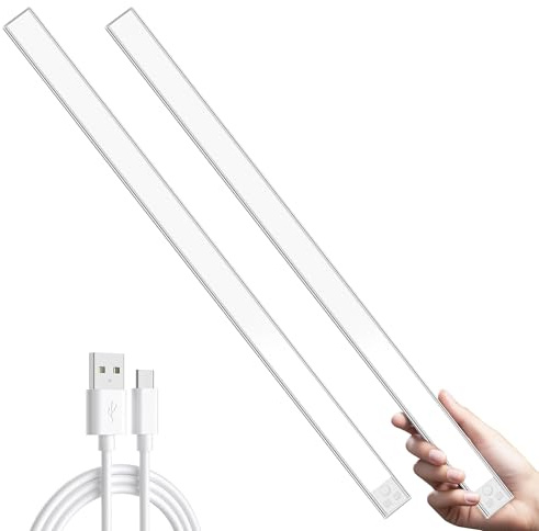 Long Under Cupboard Kitchen Lights, 2 Pack 60cm 5000mAh 3 Color Temperature | Dimmable Rechargeable Magnetic LED Lights Motion Sensor Lights Indoor for Cabinet
