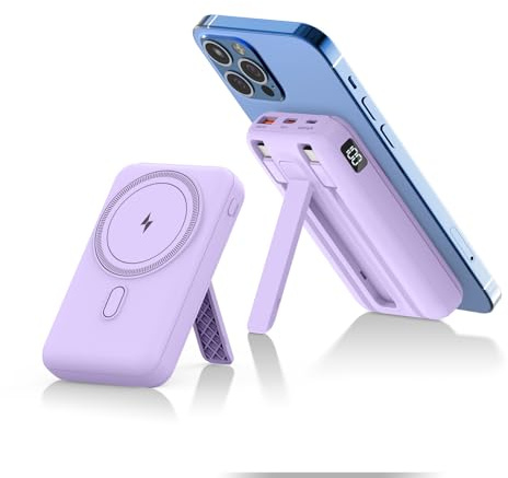 JVGoal Batterie Externe Magnétique 10000mAh 22.5W PD Charge Rapide avec Câbles Intégrés, Chargeur Portable Induction sans Fil pour iPhone 17/16/15/14/13/12 Series (Violet)