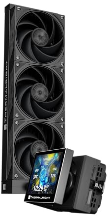 Thermalright Stream Vision 360 Black-360mm AIO CPU Liquid Cooler,3.5’’Square LCD Display for Images,Magnetic Suction High-Performance Pump for 640x480 Resolution with Embedded Fan,for AM5/lga1851/1700