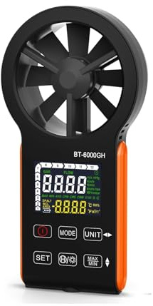 AYJYZHIAG Anémomètre numérique Vitesse du Vent 0.3-30 m/s, Touche Tactile, température Rechargeable, Moyenne, Max et Min, Test du Volume d'air BT-6000GH-C