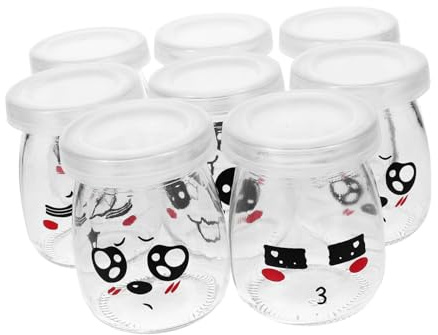 Amosfun 8 Pezzi Bottiglie Vetro per Yogurt e Design e Facili da Dessert e Snack da Portare Scuola