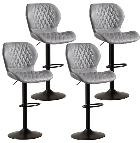 YUUIJOAA Barhocker,Bar Stühle mit Lehne, 360°Drehstuhl Küchenstuhl, Höhenverstellbar, PU-Kunstleder, für Esszimmer Heimbar Kücheninsel (Grau, 4 PCS)