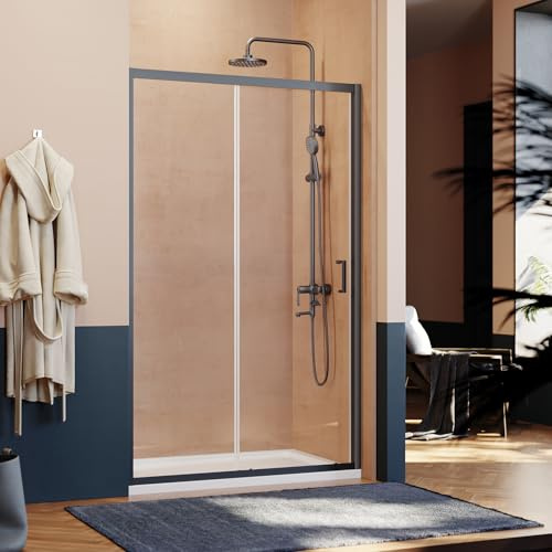ELEGANT 1000mm Black Sliding Shower Enclosure 6mm Toughened Glass Bathroom Smooth Screen Panel Reversible Shower Cubicle