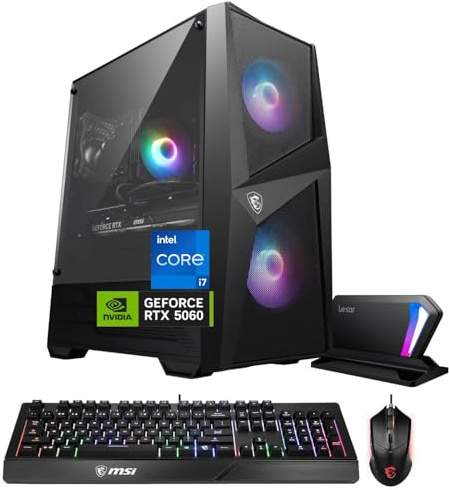 MSI Codex R2 RTX 5060 VR Ready AI Gaming Desktop, Intel i7-13700F (Beats i9-12900), NVIDIA RTX 5060, RGB Light, 32GB DDR5 RAM, 2TB SSD, Gaming Mouse & Keyboard, Bundle with SL660 512GB Portable SSD