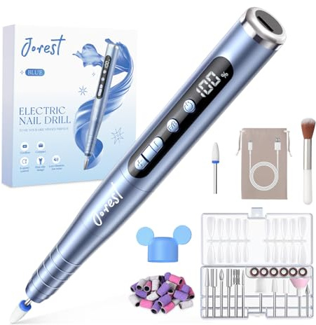 JOREST Torno para Uñas Profesional, 13 en 1 Lima Electrica Uñas, 35000RPM, 6 Velocidades Ajustables, Set Manicura, Pedicura Para Pies, Pulidor, Broca Unhas Gel, Quita Cuticulas, Manicurist, Blue