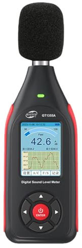 Sonomètre Décibels avec enregistreur de données, 43 000 enregistrements, évaluation de fréquence A/C, échantillonnage en temps réel, port USB/PC, rechargeable avec alarme pour une mesure précise du