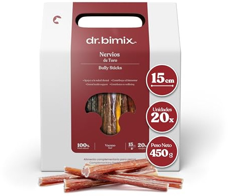 Ochsenziemer für Hunde natürlicher getrockneter Snack, Zahngesundheit 450g | dr. bimix Bullnerven für Hunde Wohlbefinden, hohe Härte, ohne Zusatzstoffe, 1 Packung (20 Stück)