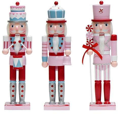 DIYEAH 3 Figuras de Soldados Cascanueces Pastel, colección de Cascanueces de Madera de macarrón de 38 cm, Figuras navideñas para repisa, Fiestas y decoración del hogar.