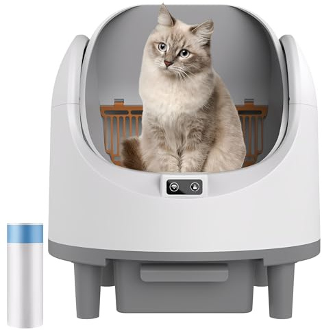 Lettiera Gatto Autopulente, Lettiera Automatica per Gatti, Design Aperto, Adatta per più Gatti, con Sensori di Sicurezza, Controllo delle App, Sacco per Rifiuti Incluso