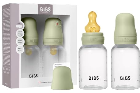BIBS Babyflasche aus Kunststoff, 150 ml, 2-pack, Sage | Anti-Kolik | Naturkautschuk-Sauger | Langsamer Fluss | BPA-freier Kunststoff | Stillfreundlich | Hergestellt in Dänemark