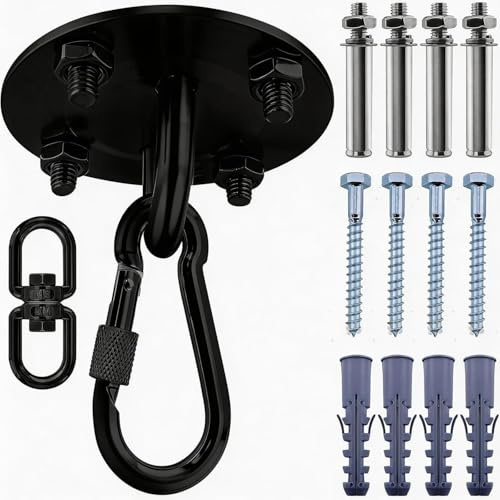LINLINOI Edelstahl Deckenhaken Schwerlast bis 400kg - 360 Grad Drehbarer Schaukelhaken, Multifunktionale Halterung für Boxsack, Hängematte, Hängesessel, Sonnensegel & Yogatuch (schwarz)