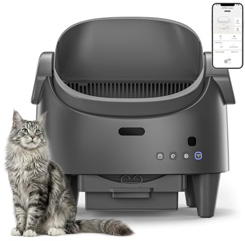 Selbstreinigende Katzentoilette Offen, Automatische Katzenklo mit App & Sicherheitssensor, Großer Abfallbehälter für bis zu 15 Tage, Elektrisches Katzentoilette für Mehrkatzenhaushalte, Grau