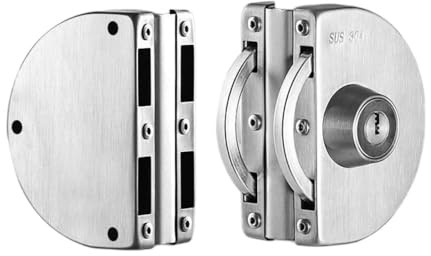 Serrures de porte en verre en acier inoxydable sans perçage, convient pour verre de 8 à 12 mm, pour bureau, maison et salle de bain, serrures en verre double ou simple sans perçage (serrure ronde