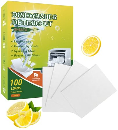 KUIRUNRX® Limpiador para Lavavajillas, Paquete de 100 Descalcificadores de Limpieza Profunda, Limpieza Profunda y Potente contra Grasa & Cal, Solubles Rápidamente, Sin Residuos (Limón)