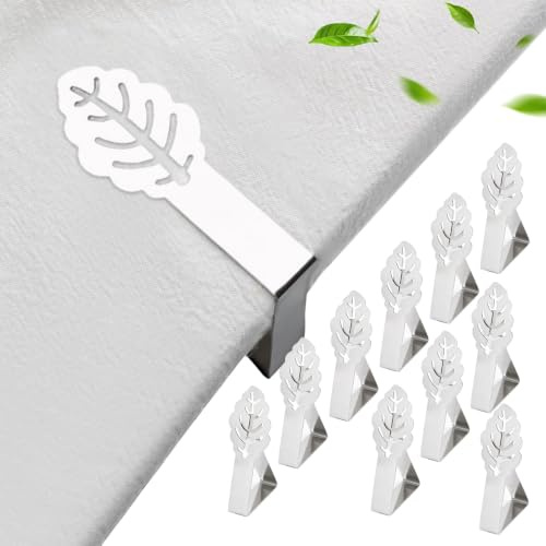 pclapora 10 Piezas Sujeta Manteles de Mesa Exterior, Ajustable Sujetadores Plata Mantel Exterior, Pinzas Manteles de Mesa Acero Inoxidable, para el Hogar, Jardín, Cocina, Oficina, Fiesta, Restaurante