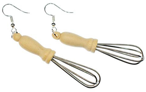 Miniblings Boucles d'oreille fouet cintre fouet bois cuisine cuisine cuisson des aliments - argenté de bijoux à la mode main I Boucles d'oreille