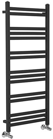 Warmehaus Designer Heated Towel Rail Radiator Flat Panel 1200x500mm Grey | Square Bars, Central Heating Ladder Style, Straight, Wall Mounted Bathroom Towel Warmer, Premium Mild Steel