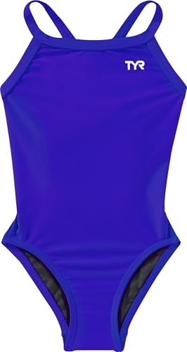TYR Sport Girls' Solid Diamondback Swim Suit (Royal, 22)