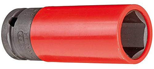 GEDORE Kraftschraubereinsatz mit Schonhülse, Nuss 1/2 12,5 mm Antrieb, 6-kant, SW 21 mm, Verkehrsrot, KFZ/Auto, K19 LS 21