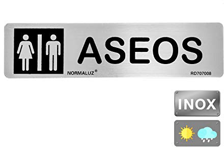 Normaluz RD707008 - Señal Adhesiva Rectangular Aseos Unisex Acero inoxidable Adhesivo 0,8 mm 5x20 cm