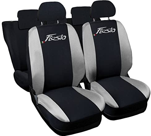 Lupex Shop Autositzbezüge kompatibel mit Fiesta, Made in Italy, Polyestergewebe, kompletter Satz Vorder- und Rücksitze (Schwarz - Hellgrau)