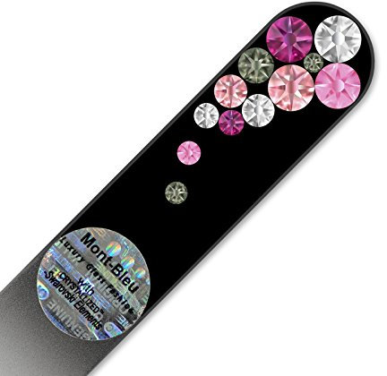 Petite lime à ongle en verre ornées à la main de cristaux de Swarovski Elements, pochette en velours noir | Véritable verre trempé tchèque, garantie à vie, Lime à ongles fait main en cristal