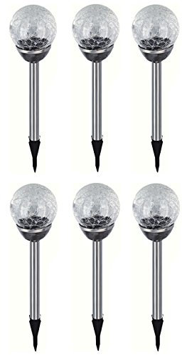 Eaxus 6x Edelstahl LED Solar Gartenleuchte Kugel mit Crackle-Licht Solarlampe Solarleuchte Deko Garten Leuchte Farbwechsel Lampe