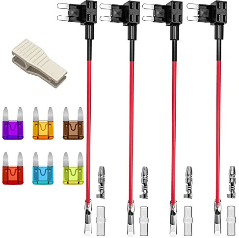 Gebildet 12V-24V Portafusibili ATM a Lama con 16AWG Filo, Piccolo Dimensioni ADD-a-Circuit Fusibili Tap, con 6pcs ATS Fusibili a Lama (3A/5A/7,5A/10A/15A/20A) e Estrattore di Fusibili (4pcs)
