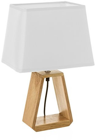 LOLAhome - Lámpara de mesa de madera de 41cm con casquillo E27 y pantalla blanca | Lámpara de mesita de noche de madera marrón nórdica para dormitorio de 26x12x41 cm con pantalla trapezoidal