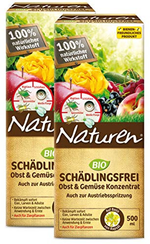 Naturen Bio Schädlingsfrei Obst- und Gemüse Konzentrat, Natürliches Mittel gegen Blattläuse, Spinnmilben, weiße Fliegen, Gallmilben und Schildlausarten sowie Schmierläuse und Wollläuse, 2 x 500 ml