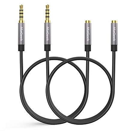 MaGeek Cable alargador de audio estéreo, (1,0 metro, Pack de 2) AUX Cable de Extensión, Alargador Jack 3,5mm 4 Pines Jack,Macho a Hembra para Auriculares,iPod, iPad,Car audio,Home Stereo y más.