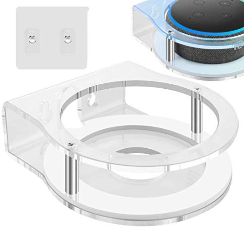 GEEKRIA - Supporto da parete in acrilico per Echo Dot (terza generazione) con orologio LED e Alexa, supporto per altoparlante, supporto stabile per Amazon All-new Echo Dot Smart Speaker 2019