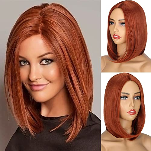 PORSMEER Kvinnor Auburn röd kort bob rak peruk ingefära röd rakt naturliga mittavskiljande hår peruker för kvinnor värmebeständigt syntetiskt peruk för fest cosplay Kkostym dagligen 10